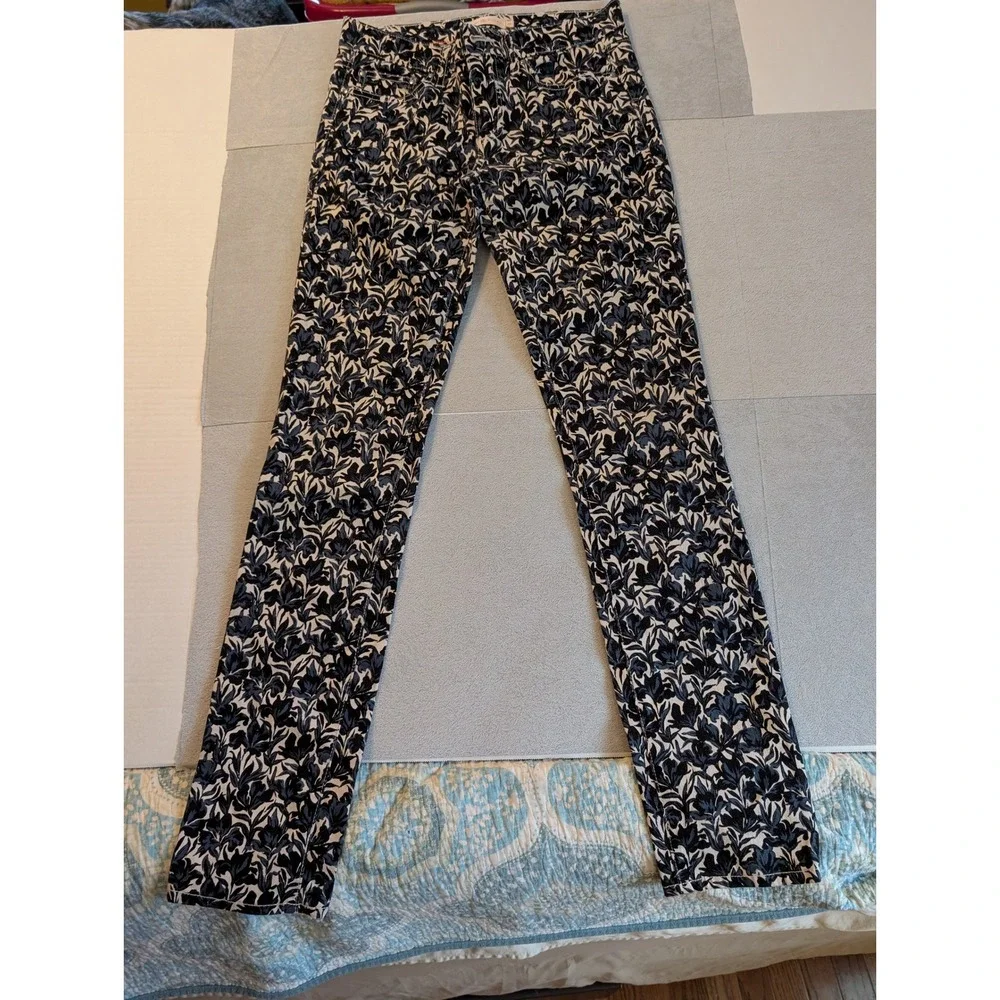 Tory Burch Blaire Printed Skinny Jeans Women's Size 26 Blue White Floral Stretch
